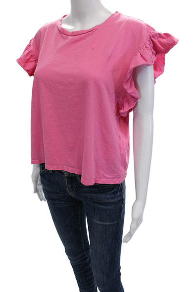 Zara Womens Sleeveless Crew Neck Jersey T-Shirt Pink Cotton Blend Size L