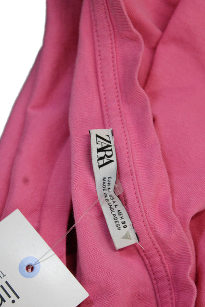 Zara Womens Sleeveless Crew Neck Jersey T-Shirt Pink Cotton Blend Size L