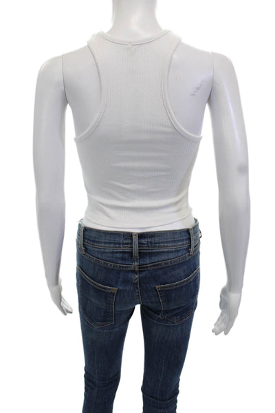 Emma & Sam Womens Cropped High Neck Tank White Sleeveless Size S