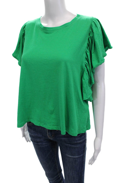 Zara Women Bohemian Green Cotton Crew Neck Sleeveless T-Shirt Size L