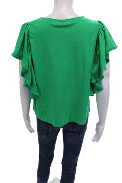 Zara Women Bohemian Green Cotton Crew Neck Sleeveless T-Shirt Size L