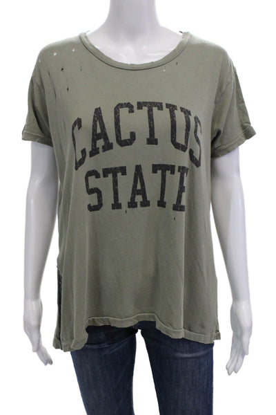 Current/Elliott Women Green Cotton Graphic Jersey Tee Round Neck Size 1