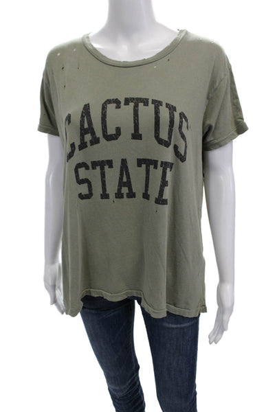 Current/Elliott Women Green Cotton Graphic Jersey Tee Round Neck Size 1