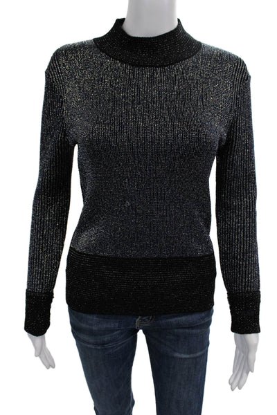 Victoria Victoria Beckham Women Pullover Black Striped Mock Neck Size S