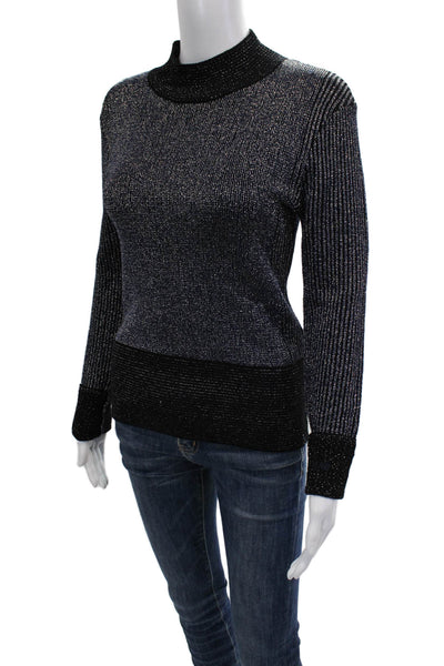 Victoria Victoria Beckham Women Pullover Black Striped Mock Neck Size S