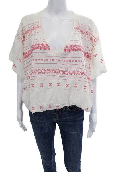 Star Mela Womens Bohemian V-Neck Sleeveless 100% Cotton Tunic White Size S