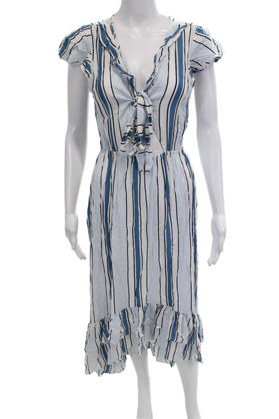 Surf Gypsy, Womens Shirt Dress Sundress White Striped V-Neck Rayon Size M