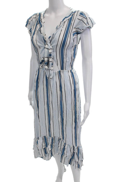 Surf Gypsy, Womens Shirt Dress Sundress White Striped V-Neck Rayon Size M