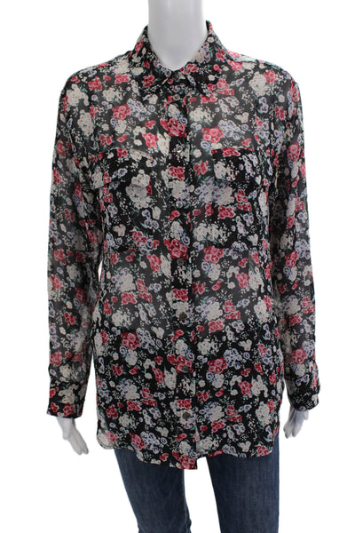 Equipment Femme Women Black Silk Tunic Blouse Collared Button Cuff Size XS