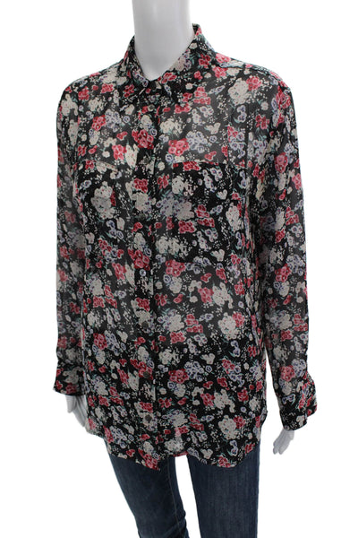 Equipment Femme Women Black Silk Tunic Blouse Collared Button Cuff Size XS