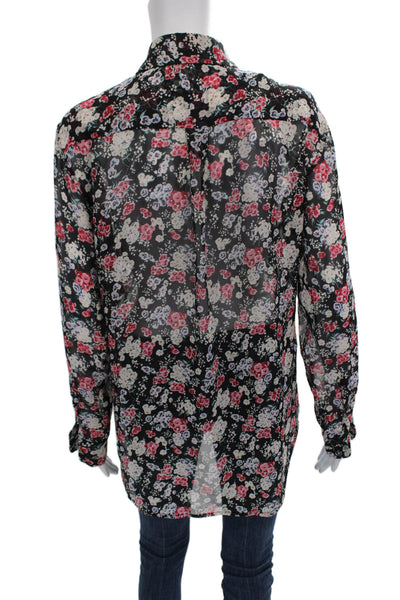 Equipment Femme Women Black Silk Tunic Blouse Collared Button Cuff Size XS
