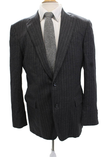 Brooks Brothers Mens Dark Gray Striped Bemberg Suit Jacket Size 40