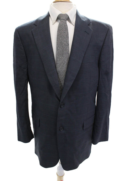 Austin Reed, Men Dark Blue Checked Suit Jacket Collared Button Size 42