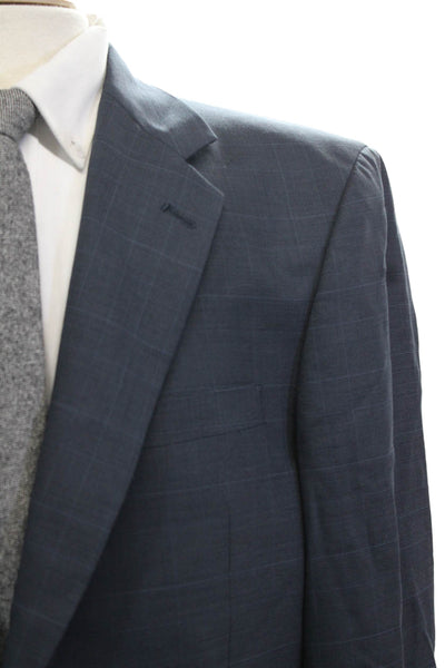 Austin Reed, Men Dark Blue Checked Suit Jacket Collared Button Size 42