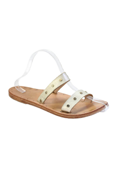 Beek Womens Leather Studded Strappy Slip-On Sandals White Size 8