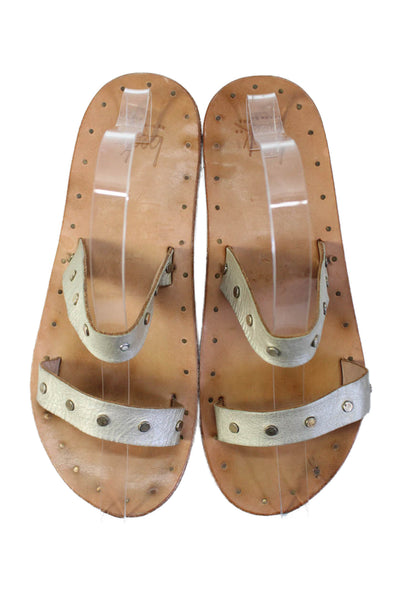 Beek Womens Leather Studded Strappy Slip-On Sandals White Size 8