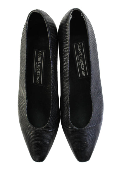 Stuart Weitzman Womens Leather Animal Print Textured Pumps Black Size 7