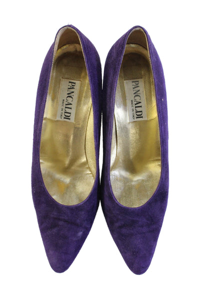 Pancaldi Womens Suede Pointed Toe Stiletto Heels Pumps Purple Size 7.5
