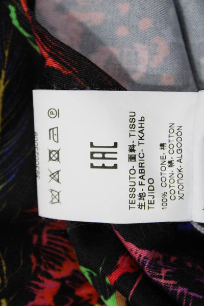 MSGM Women Collared Black Graphic Print Button-Up Cotton Short Sleeve Size 38