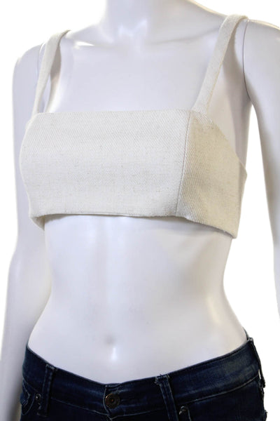 Ronny Kobo Womens White Square Neck Crop Top Blouse Sleeveless Size S