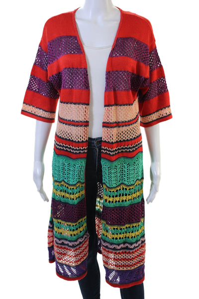 Cecilia Prado Unisex Cardigan Sweater Beige Striped 3/4 Sleeve Bohemian Size M