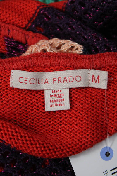 Cecilia Prado Unisex Cardigan Sweater Beige Striped 3/4 Sleeve Bohemian Size M