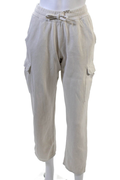 Zara Womens Cotton Drawstring Waist Cargo Sweatpants Cream Size S