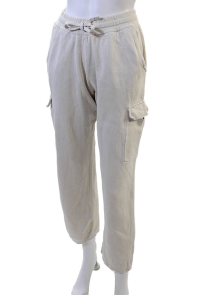 Zara Womens Cotton Drawstring Waist Cargo Sweatpants Cream Size S