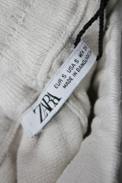 Zara Womens Cotton Drawstring Waist Cargo Sweatpants Cream Size S