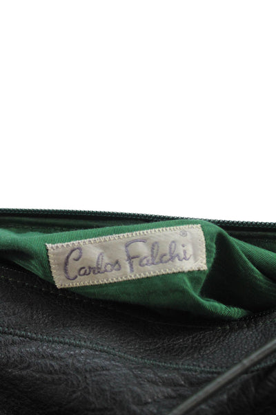 Carlos Falchi Womens Single Strap Zip Top Small Leather Shoulder Handbag Evergre