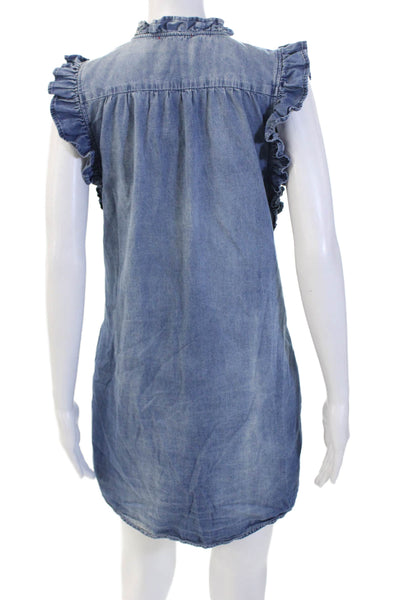 Stark Womens Tunic Button-Up Sleeveless Mini Dress Blue 100% Cotton Size S