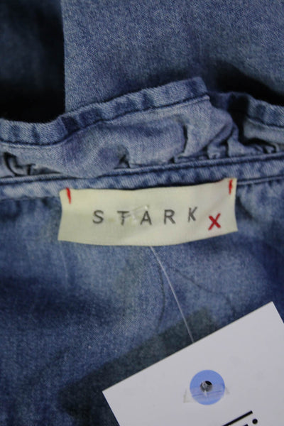 Stark Womens Tunic Button-Up Sleeveless Mini Dress Blue 100% Cotton Size S