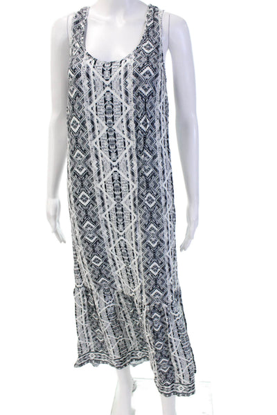 Splendid Women Maxi Tank Dress Black Geometric Aztec Rayon Round Neck Size S