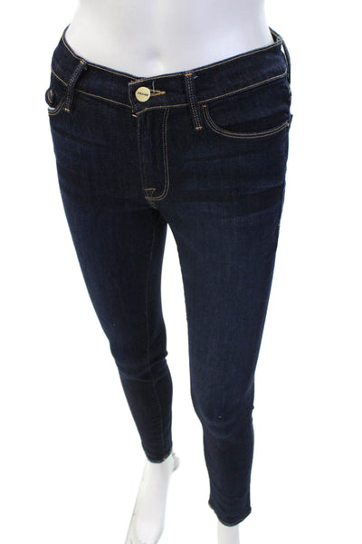 Frame Denim Women Ankle Skinny Jeans Dark Blue Low Rise Button Size 27