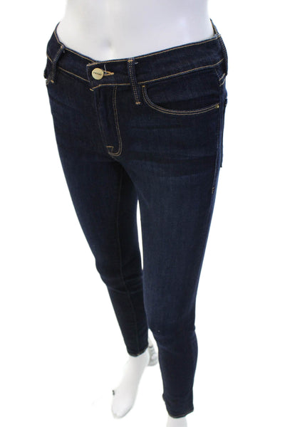 Frame Denim Women Ankle Skinny Jeans Dark Blue Low Rise Button Size 27