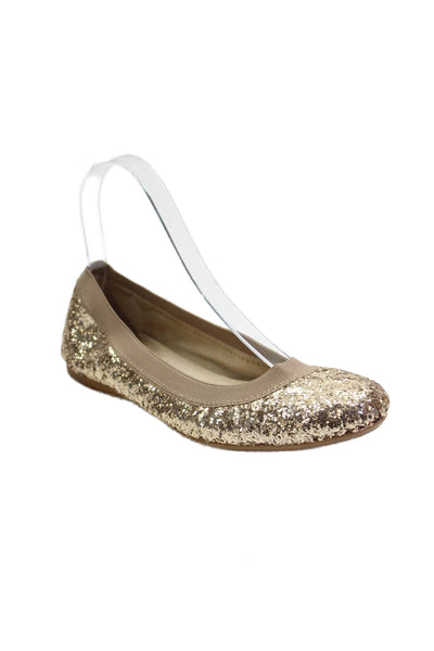 Stuart Weitzman Womens Sparkly Round Toe Slip On Flats Gold Size 6