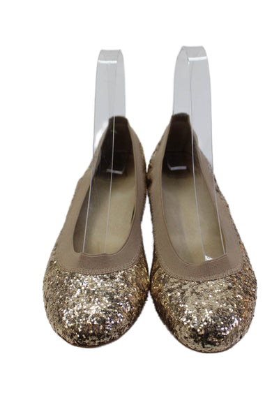 Stuart Weitzman Womens Sparkly Round Toe Slip On Flats Gold Size 6