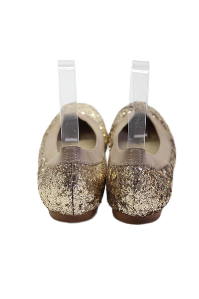 Stuart Weitzman Womens Sparkly Round Toe Slip On Flats Gold Size 6