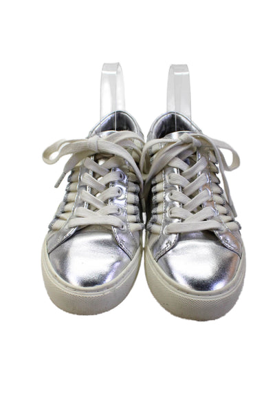 Tory Sport Womens Metallic Leather Lace Up Low Top Sneakers Silver Size 6
