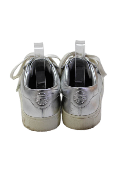 Tory Sport Womens Metallic Leather Lace Up Low Top Sneakers Silver Size 6