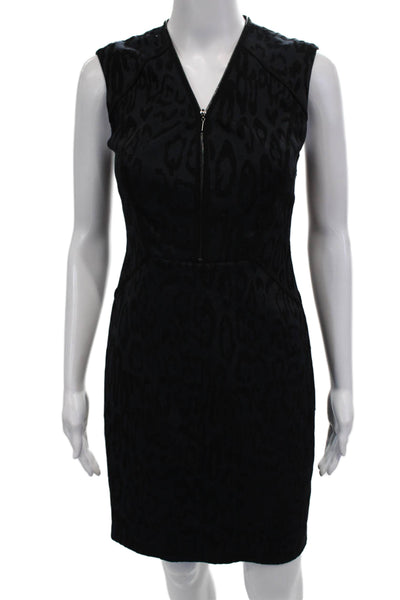 Rebecca Taylor Women Sheath Dress Black Animal Print V-Neck Zip Size 0