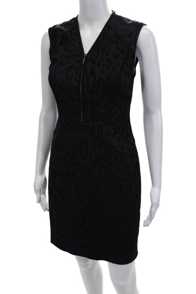 Rebecca Taylor Women Sheath Dress Black Animal Print V-Neck Zip Size 0