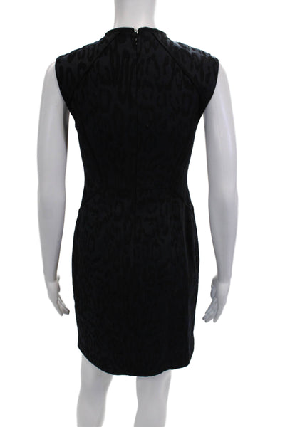 Rebecca Taylor Women Sheath Dress Black Animal Print V-Neck Zip Size 0