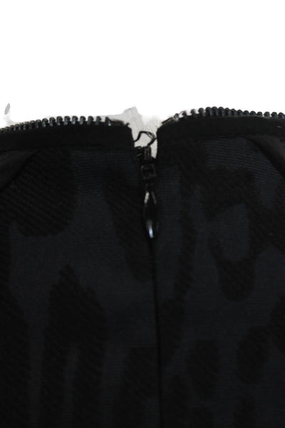 Rebecca Taylor Women Sheath Dress Black Animal Print V-Neck Zip Size 0
