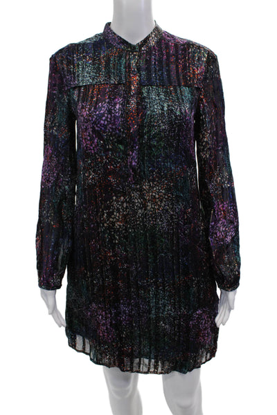 Reiss Womens Shift Shirt Dress Black Long Sleeve Button High Neck Size 0