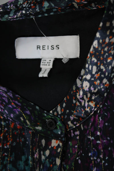 Reiss Womens Shift Shirt Dress Black Long Sleeve Button High Neck Size 0