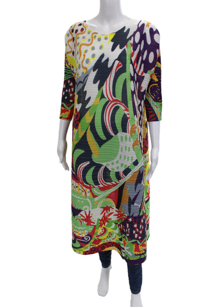 Designer Women Shift Dress Multi-Color Graphic Round Neck 3/4 Sleeve Size M