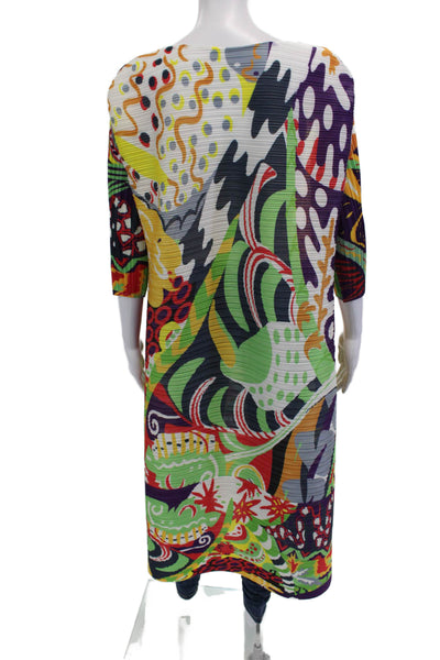 Designer Women Shift Dress Multi-Color Graphic Round Neck 3/4 Sleeve Size M