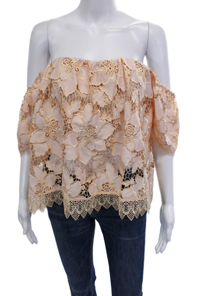 Lovers + Friends Women Beige Floral Bohemian Short Sleeve Blouse Size M