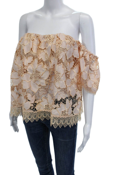 Lovers + Friends Women Beige Floral Bohemian Short Sleeve Blouse Size M